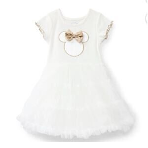 Minnie Mouse Toddler Girls' Bow Tutu Dress White Gold with Short Sleeves 2T New